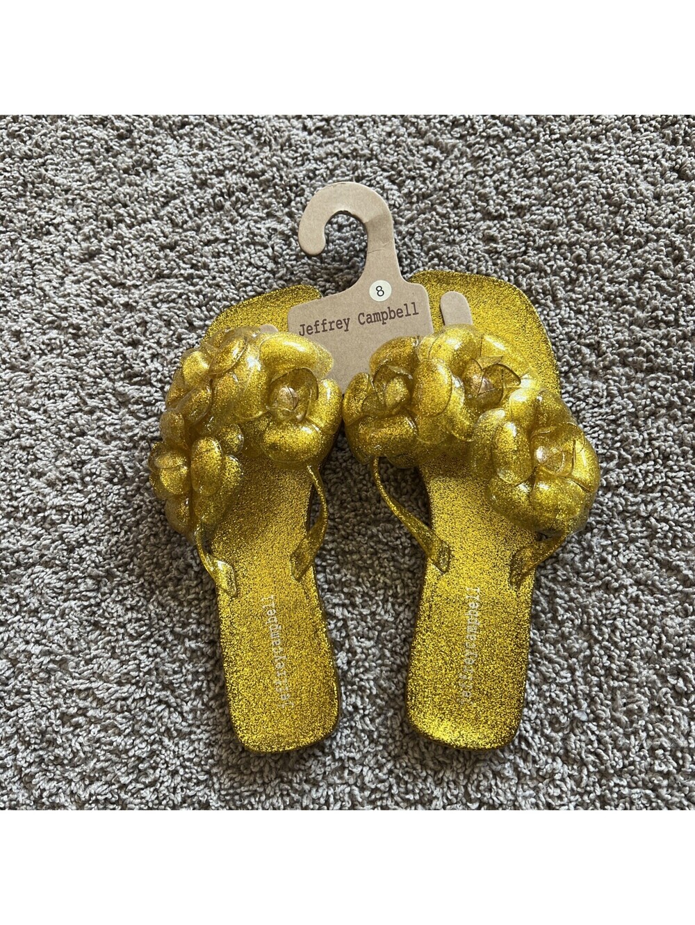 Jeffrey Campbell Jelly Flip Flop Sandal Women’s 8 Floralee Gold Metallic New